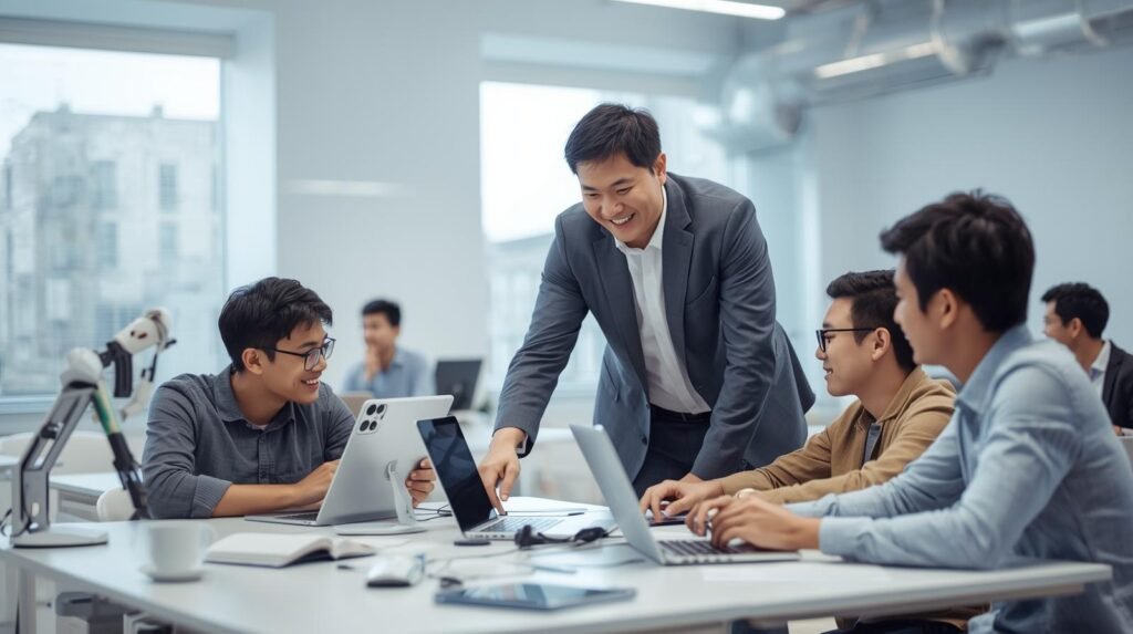 AI in classroom explaining lesson to students – “can AI replace human teachers”